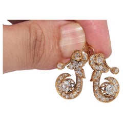 New Made 18k Gold Natural Old Cut Diamond Decorated Earring