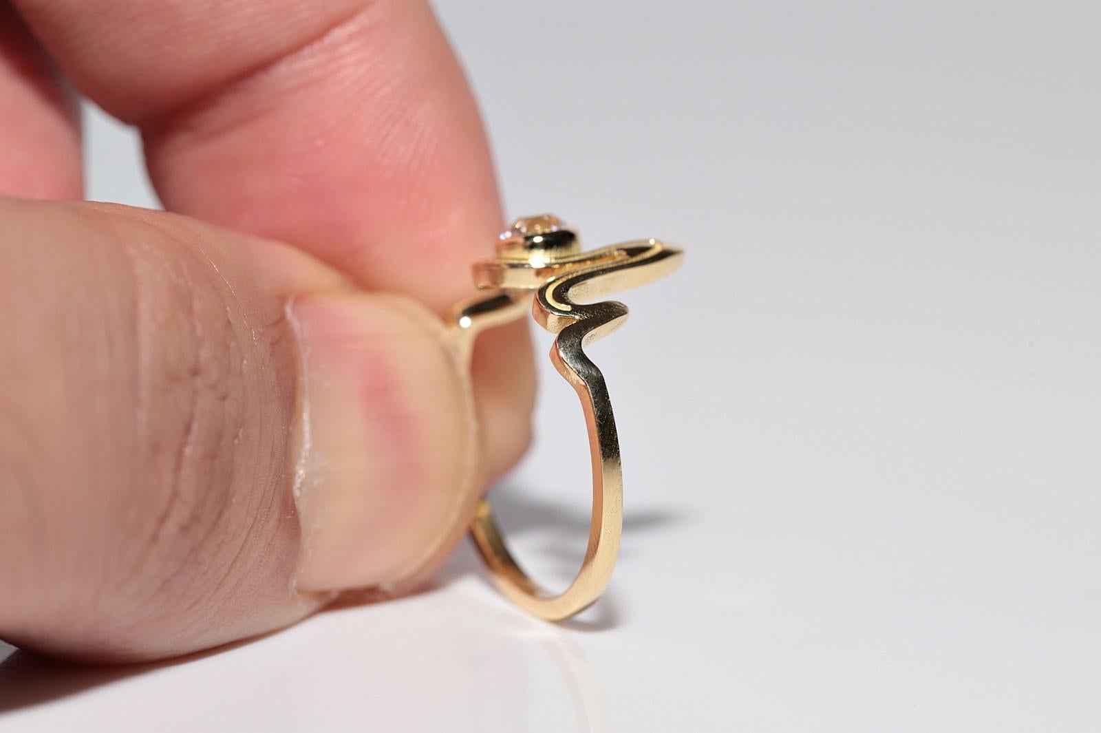New Made 18k Gold Natural Old Cut Diamond Decorated Solitaire Ring For Sale 6