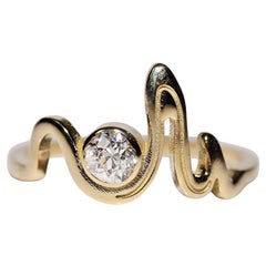 New Made 18k Gold Natural Old Cut Diamond Decorated Solitaire Ring