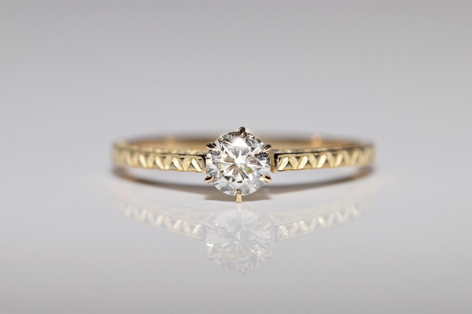 Old Mine Cut New Made 18k Gold Natural Old Cut Diamond Decorated Solitaire Wedding Ring For Sale