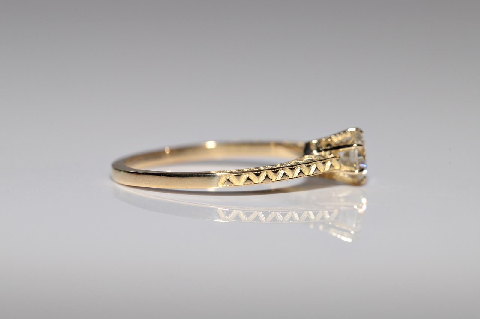 Women's New Made 18k Gold Natural Old Cut Diamond Decorated Solitaire Wedding Ring For Sale