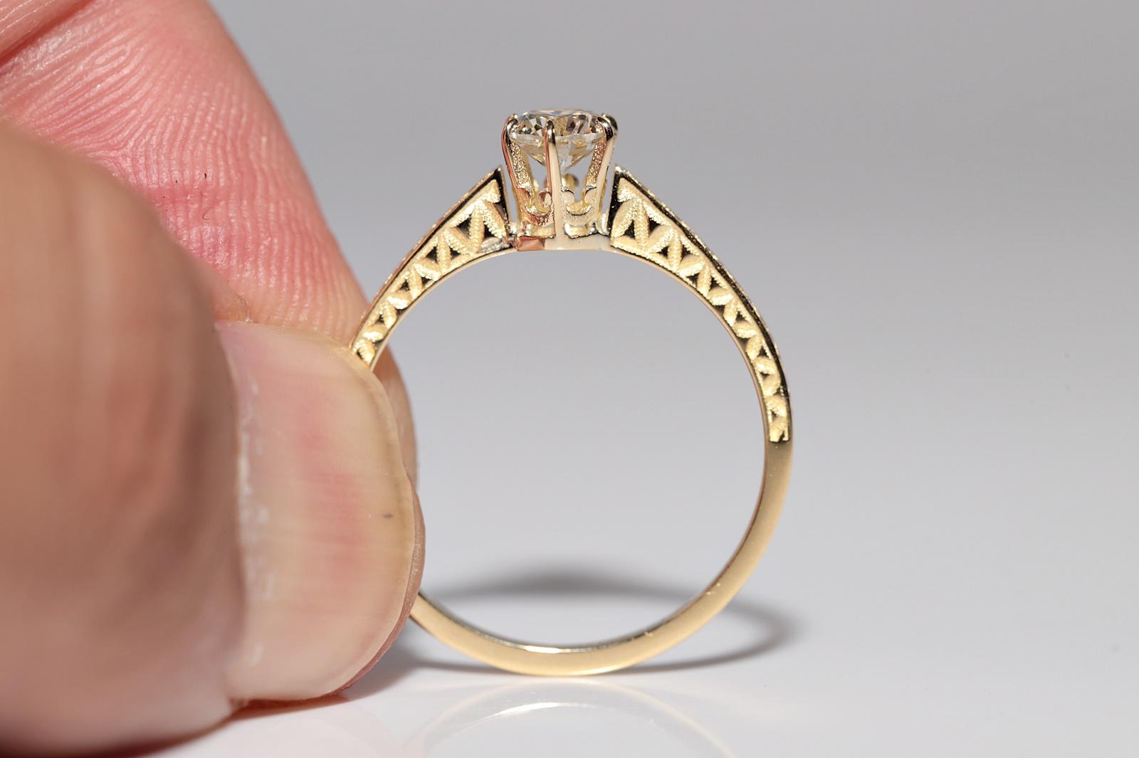 New Made 18k Gold Natural Old Cut Diamond Decorated Solitaire Wedding Ring For Sale 1