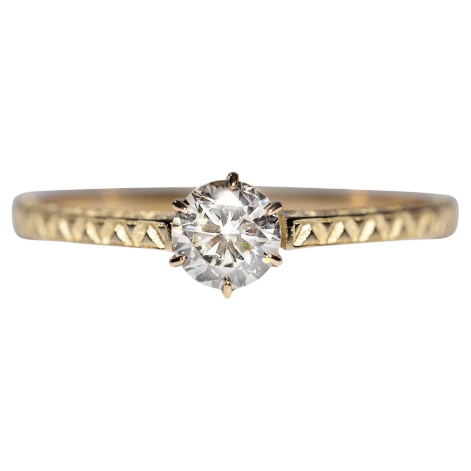 Neu Hergestellter 18k Gold Natürlicher Altschliff Diamant Dekorierter Solitär Ehering mit Solitär