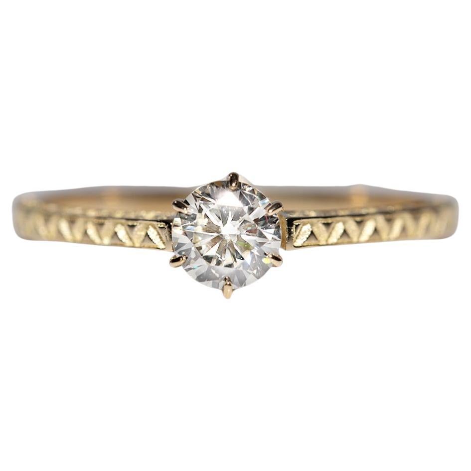 New Made 18k Gold Natural Old Cut Diamond Decorated Solitaire Wedding Ring