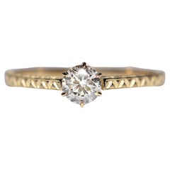 New Made 18k Gold Natural Old Cut Diamond Decorated Solitaire Wedding Ring