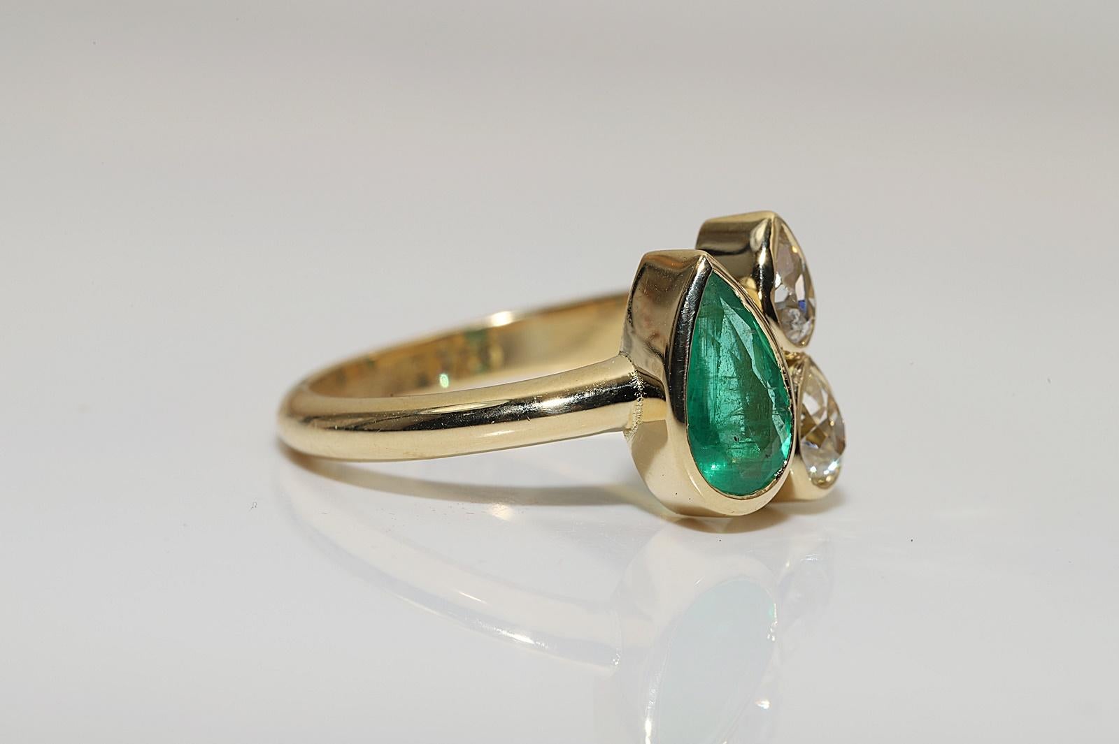 New Made 18k Gold Natural Old Pear Cut Diamond And Emerald  Decorated Ring In New Condition For Sale In Fatih/İstanbul, 34