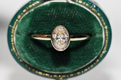 New Made 18k Gold Natural Oval Cut  Diamond Decorated Solitaire Ring
