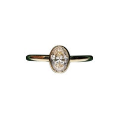 New Made 18k Gold Natural Oval Cut  Diamond Decorated Solitaire Ring