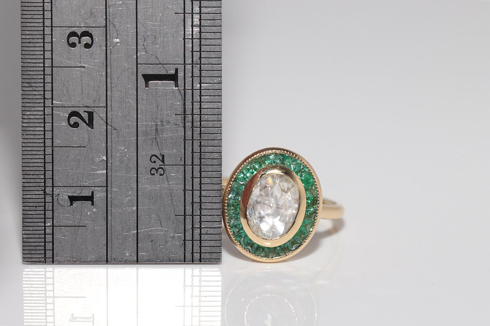 New Made Bague en or 18k diamant naturel taille rose et émeraude taille calibre en vente 4