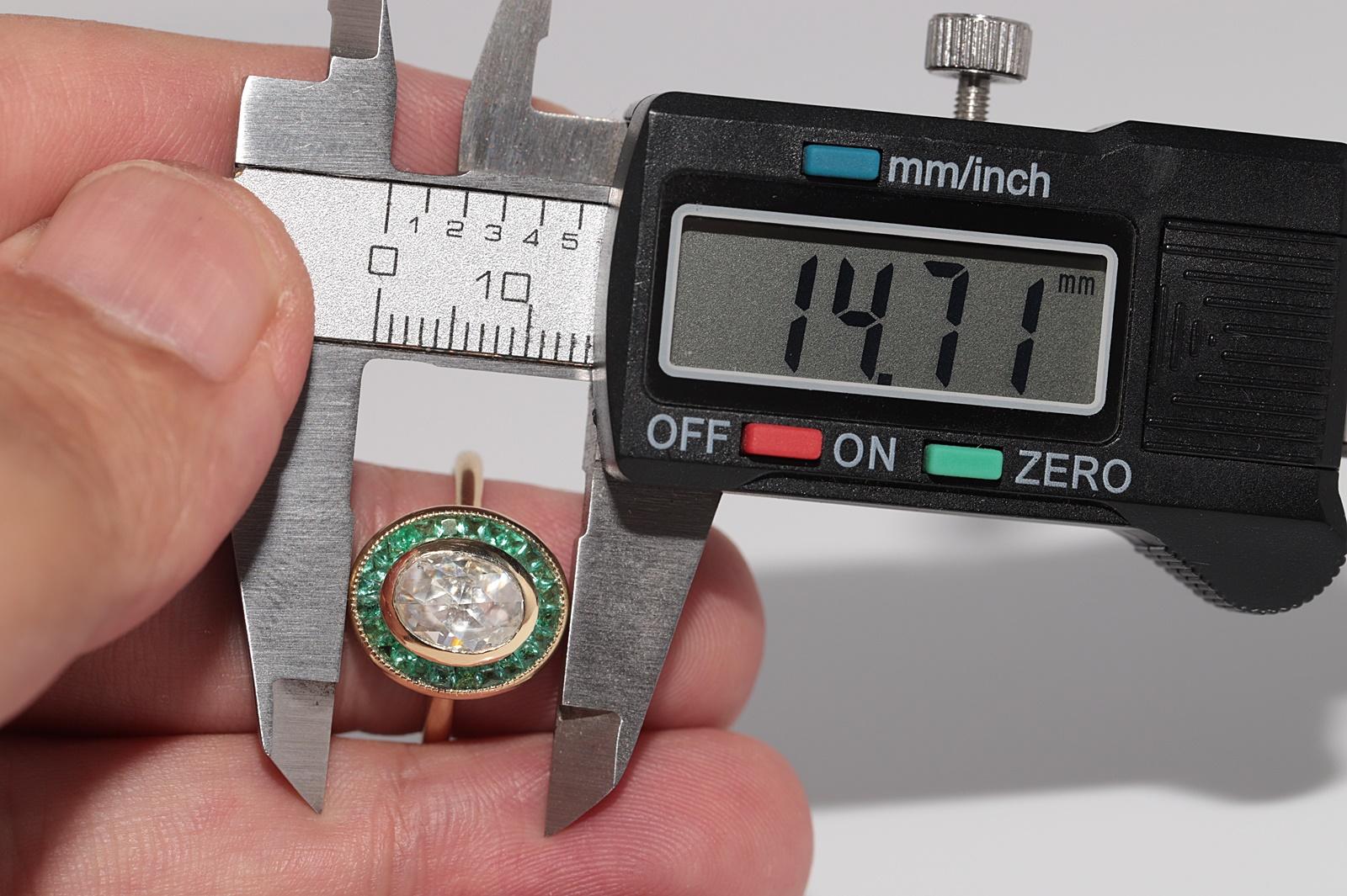 New Made Bague en or 18k diamant naturel taille rose et émeraude taille calibre en vente 5