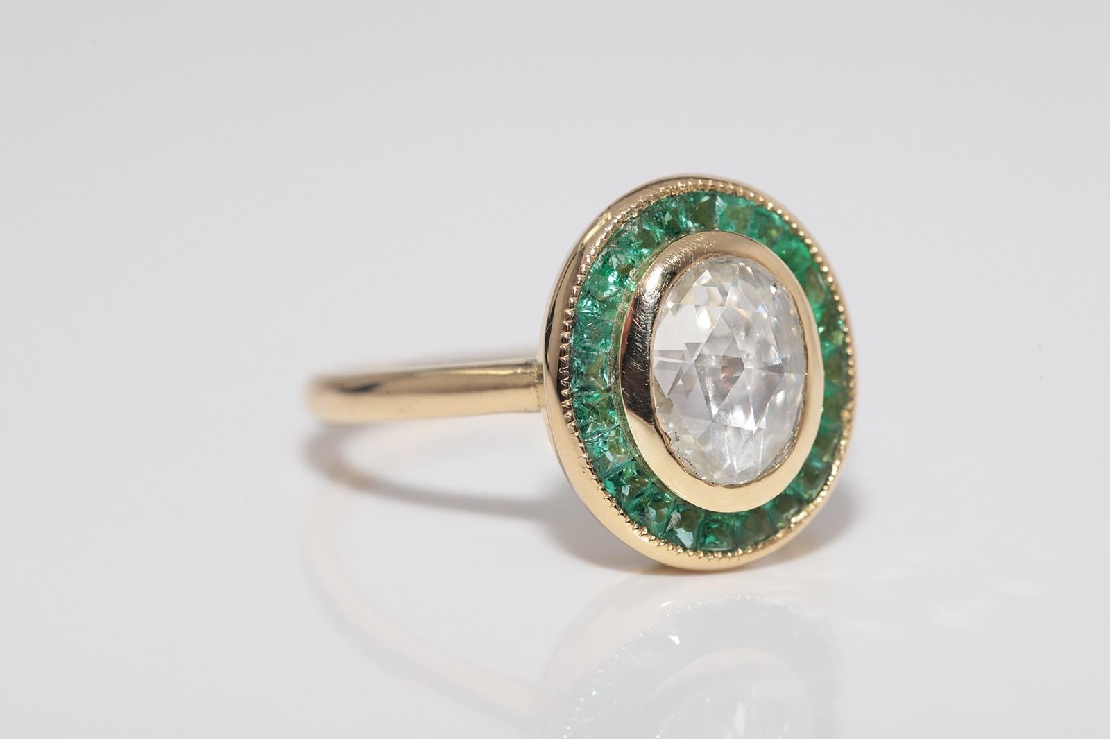 Taille rose New Made Bague en or 18k diamant naturel taille rose et émeraude taille calibre en vente