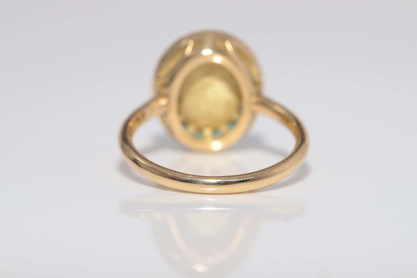 New Made Bague en or 18k diamant naturel taille rose et émeraude taille calibre en vente 1