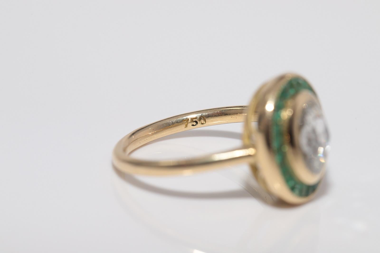 New Made Bague en or 18k diamant naturel taille rose et émeraude taille calibre en vente 2