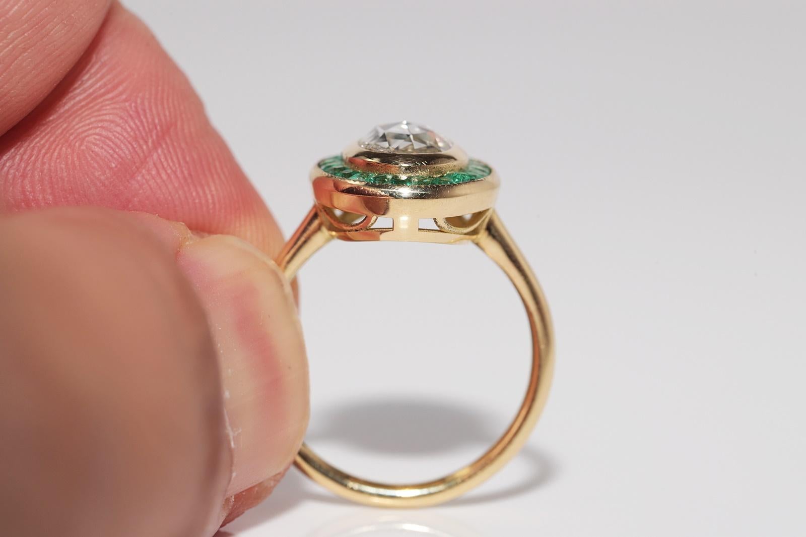 New Made Bague en or 18k diamant naturel taille rose et émeraude taille calibre en vente 3