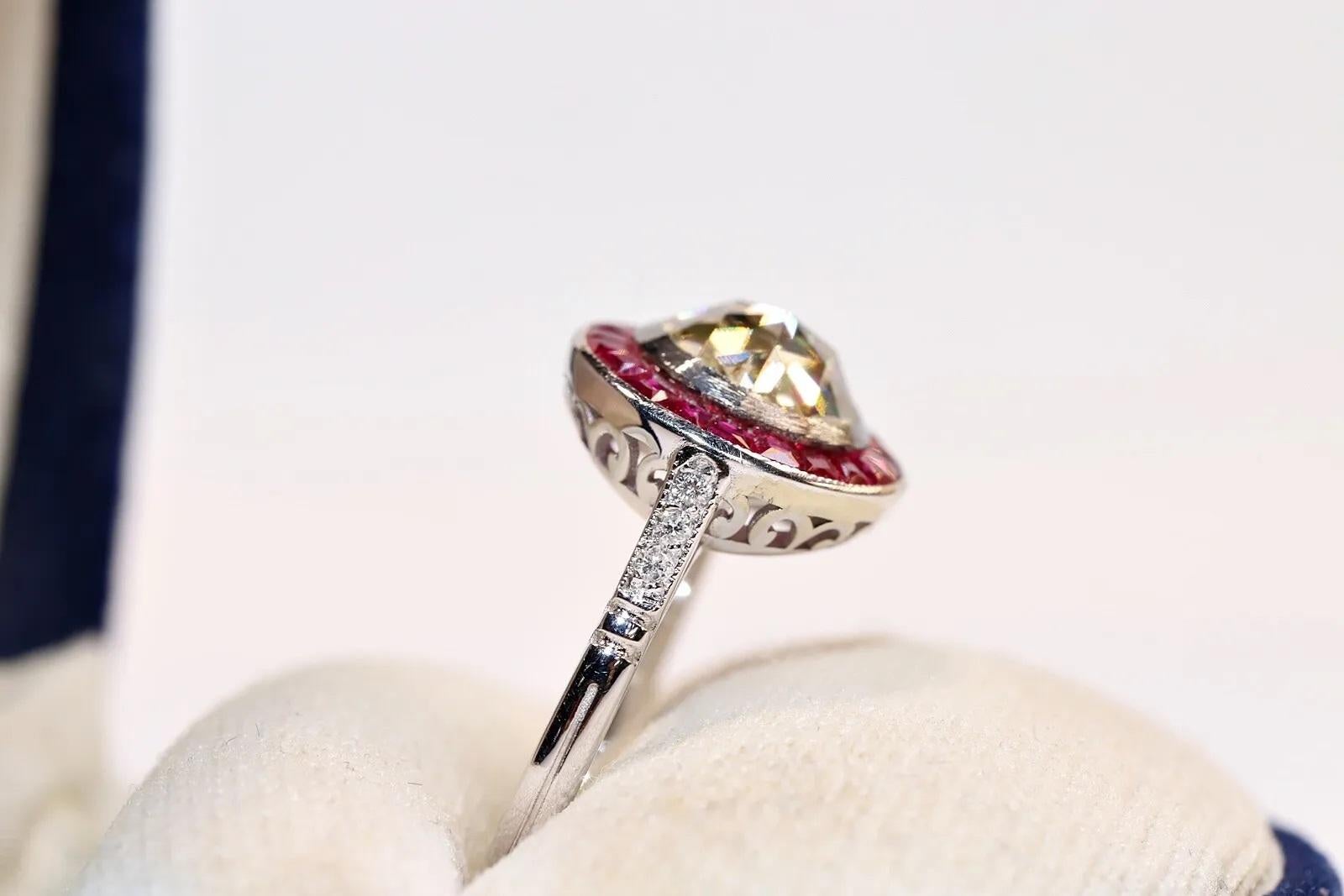 Modern New Made 18k Gold Natural Rose Cut Diamond And Caliber Ruby Decorated Ring  For Sale