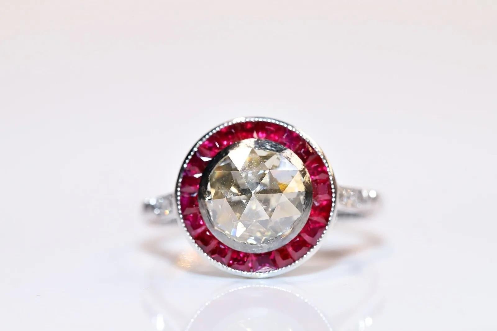 Women's New Made 18k Gold Natural Rose Cut Diamond And Caliber Ruby Decorated Ring  For Sale
