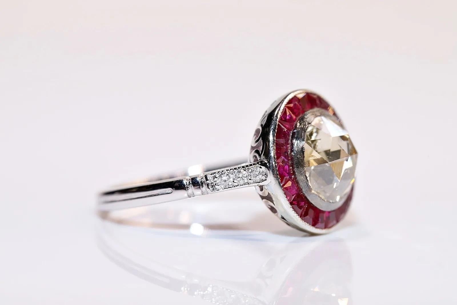 New Made 18k Gold Natural Rose Cut Diamond And Caliber Ruby Decorated Ring  For Sale 2