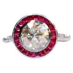New Made 18k Gold Natural Rose Cut Diamond And Caliber Ruby Decorated Ring 