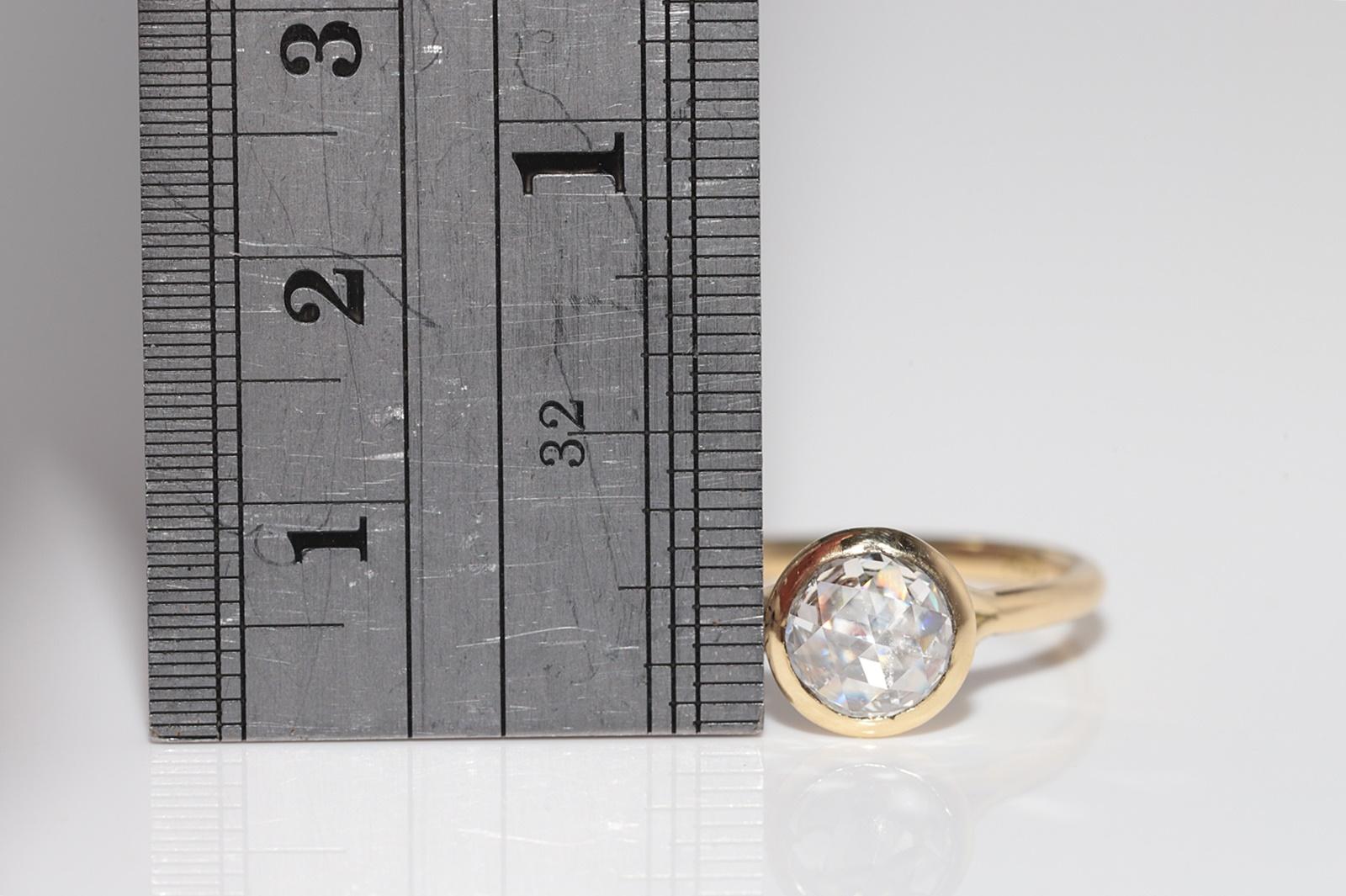 New Made 18k Gold Natural Rose Cut Diamond Decorated Solitaire Ring For Sale 9