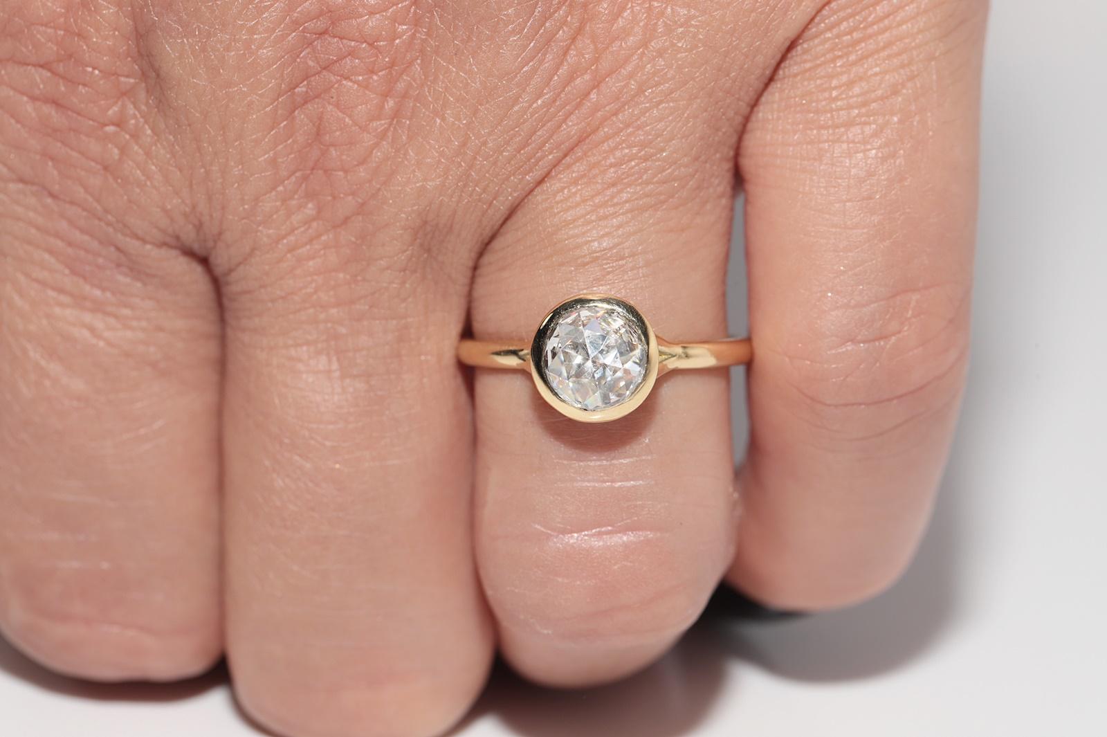 New Made 18k Gold Natural Rose Cut Diamond Decorated Solitaire Ring For Sale 13