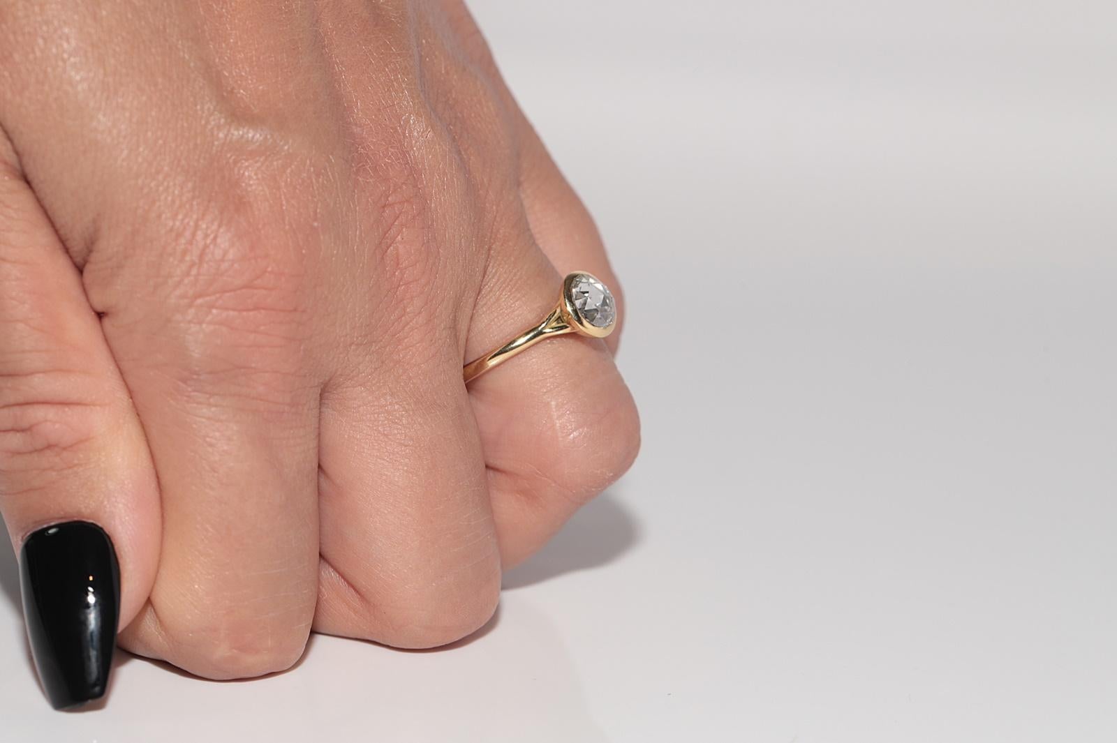 New Made 18k Gold Natural Rose Cut Diamond Decorated Solitaire Ring For Sale 14