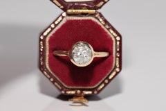 New Made 18k Gold Natural Rose Cut Diamond Decorated Solitaire Ring