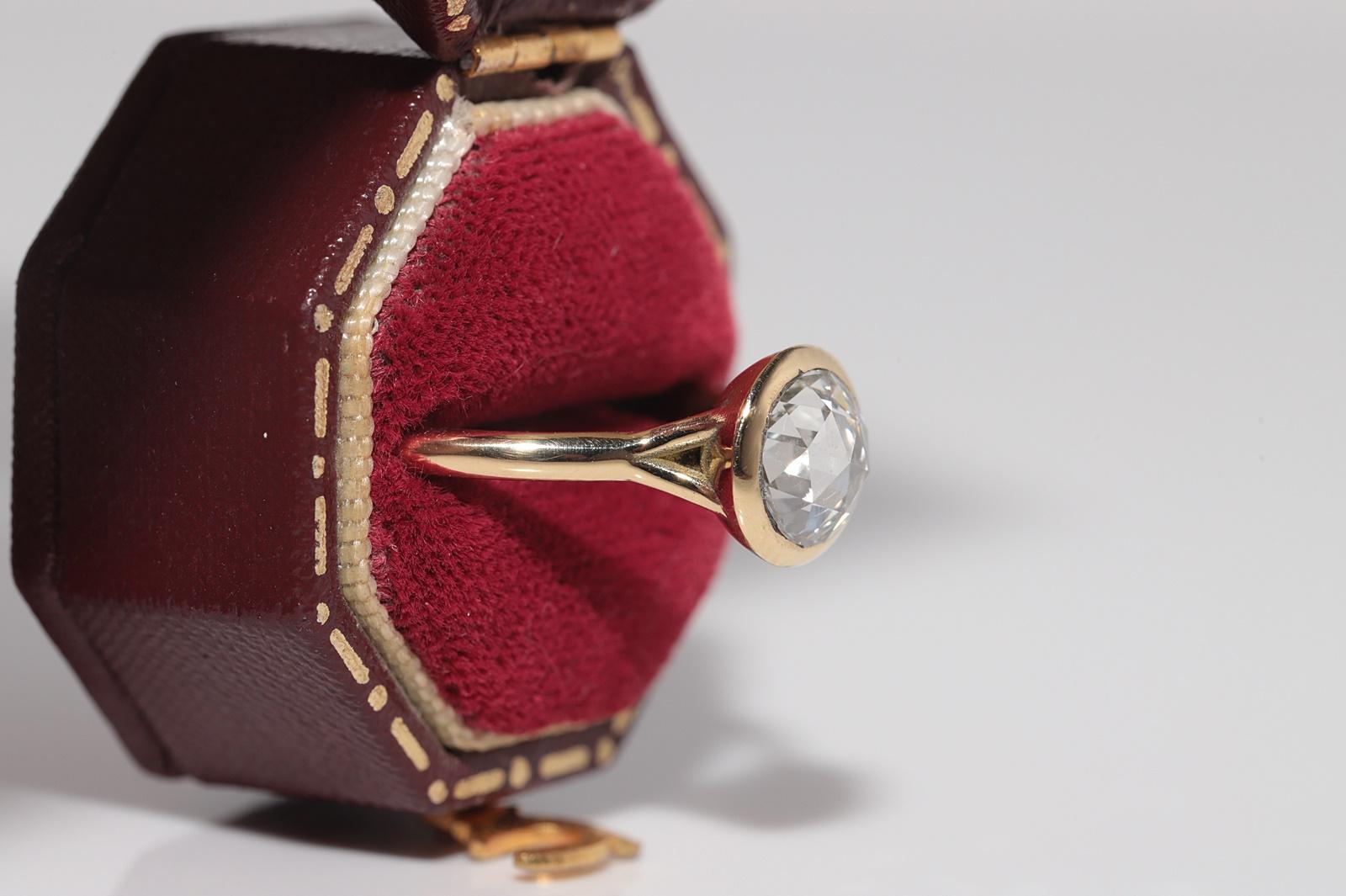 New Made 18k Gold Natural Rose Cut Diamond Decorated Solitaire Ring In Good Condition For Sale In Fatih/İstanbul, 34