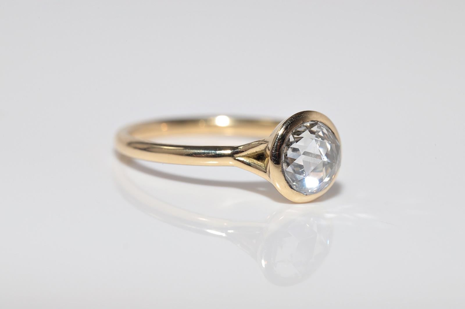 New Made 18k Gold Natural Rose Cut Diamond Decorated Solitaire Ring For Sale 1