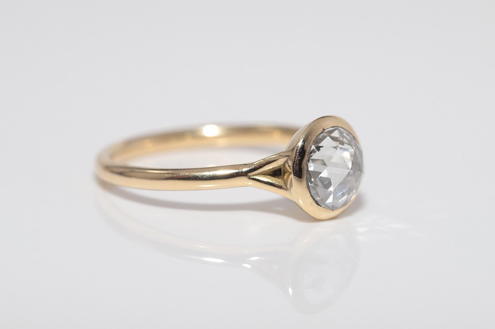 New Made 18k Gold Natural Rose Cut Diamond Decorated Solitaire Ring For Sale 2