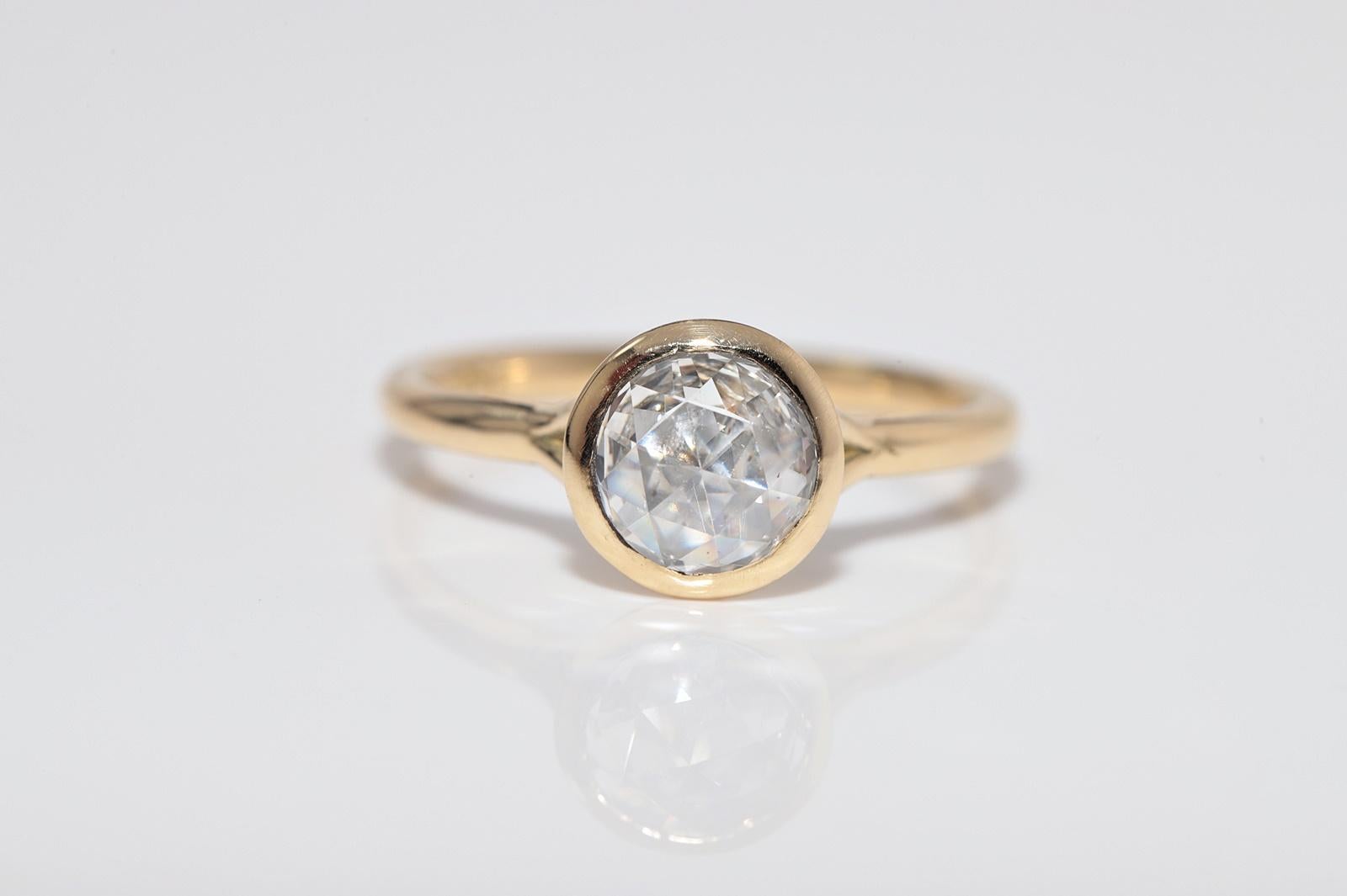 New Made 18k Gold Natural Rose Cut Diamond Decorated Solitaire Ring For Sale 4