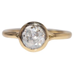 New Made 18k Gold Natural Rose Cut Diamond Decorated Solitaire Ring