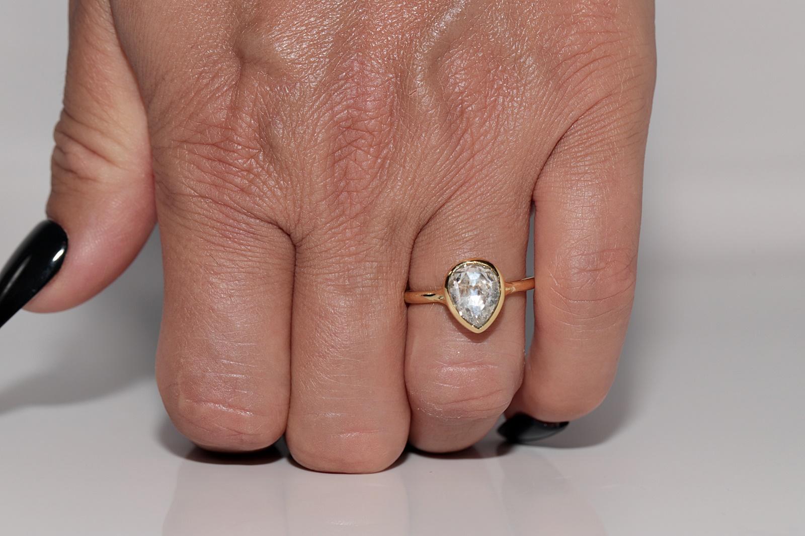 New Made 18k Gold Anello solitario in oro naturale con diamanti taglio rosa e taglio a pera in vendita 7