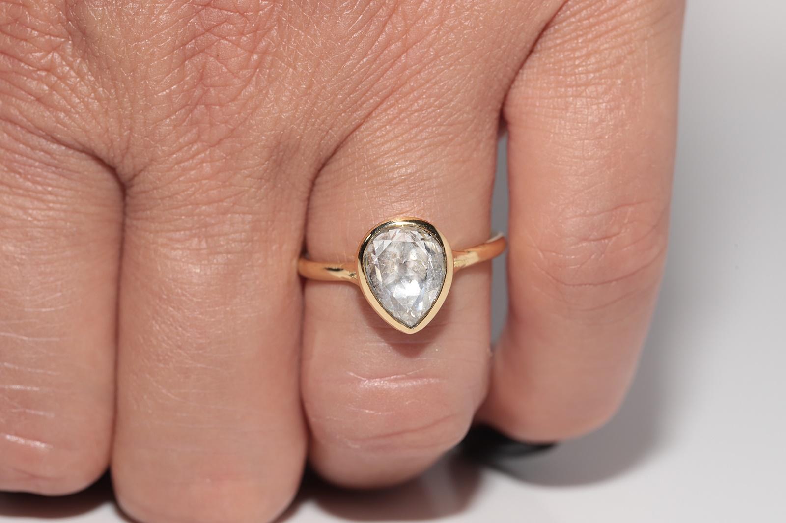 New Made 18k Gold Anello solitario in oro naturale con diamanti taglio rosa e taglio a pera in vendita 8