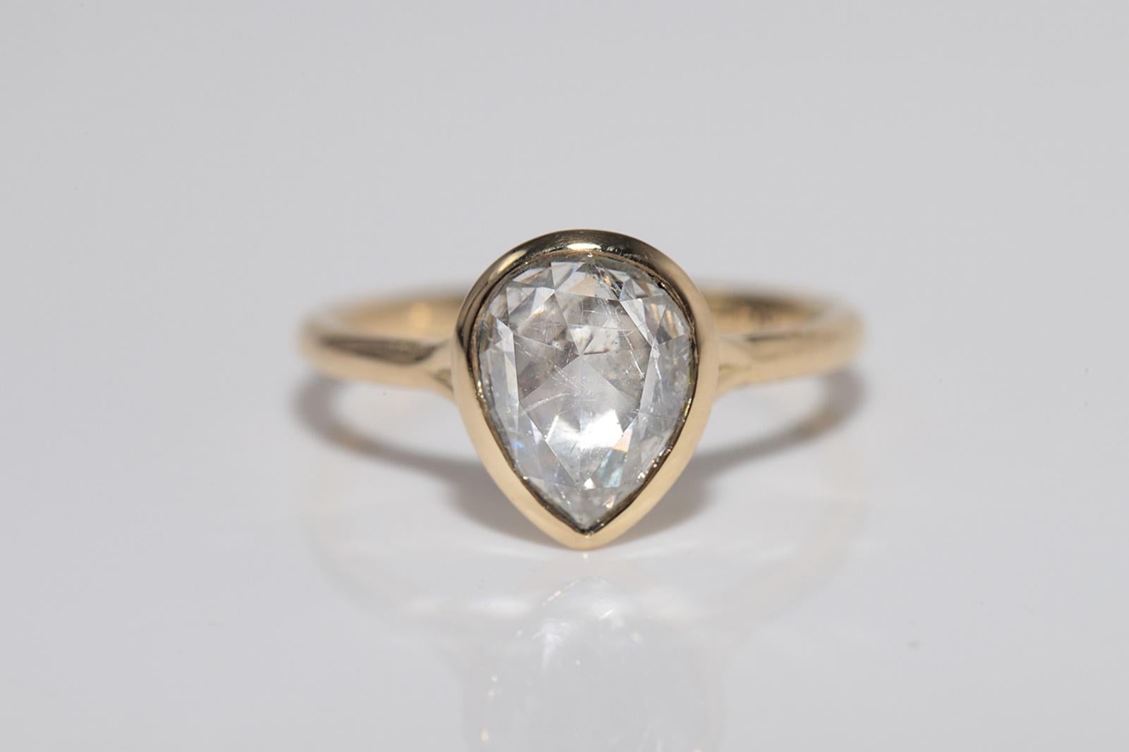 Taglio a rosa New Made 18k Gold Anello solitario in oro naturale con diamanti taglio rosa e taglio a pera in vendita