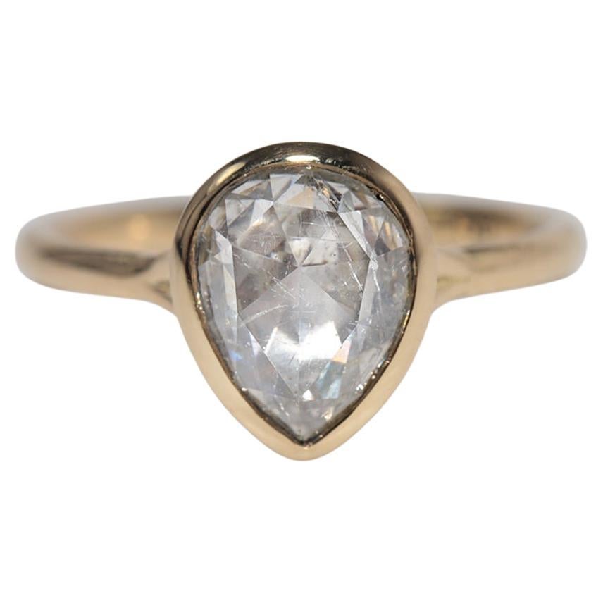 New Made 18k Gold Anello solitario in oro naturale con diamanti taglio rosa e taglio a pera in vendita
