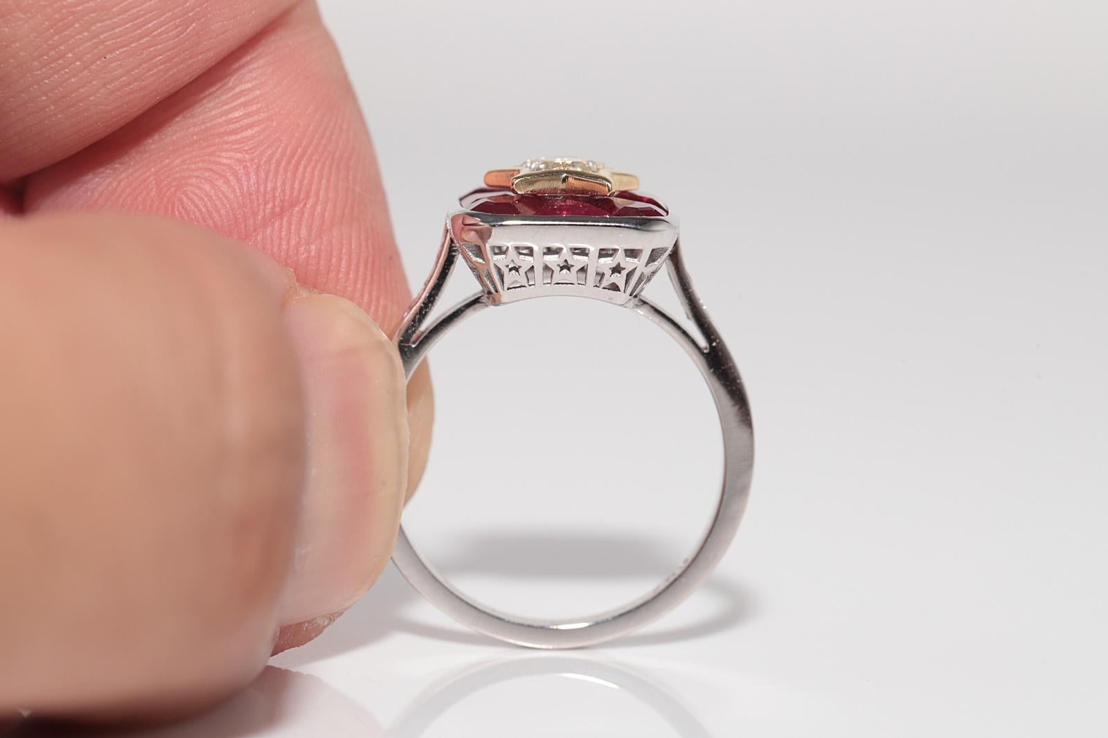 New Made 18k Gold Natural Star Cut Diamond And Baguette Cut Ruby Decorated Ring For Sale 6