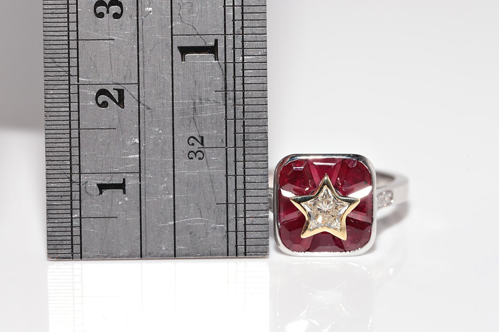 New Made 18k Gold Natural Star Cut Diamond And Baguette Cut Ruby Decorated Ring For Sale 7