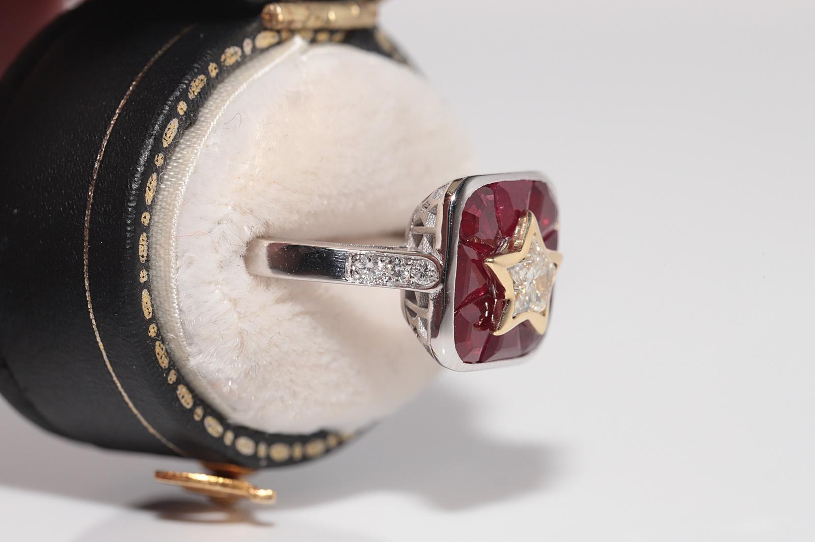 Modern New Made 18k Gold Natural Star Cut Diamond And Baguette Cut Ruby Decorated Ring For Sale