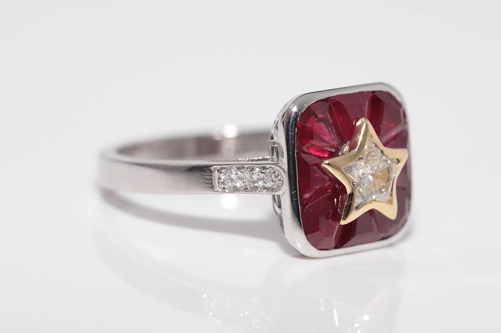 New Made 18k Gold Natural Star Cut Diamond And Baguette Cut Ruby Decorated Ring For Sale 1