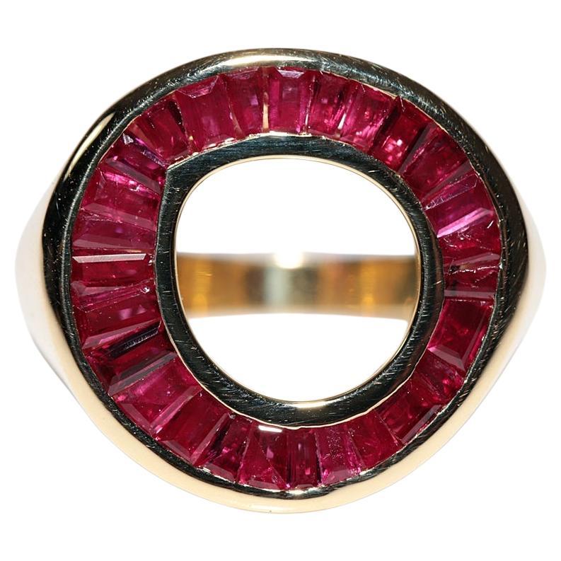 Nueva Fabricación Oro 18k Rubí Natural Corte Cónico Decorado Redondo  Anillo