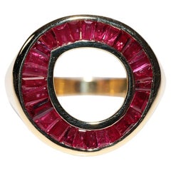 New Made 18k Gold Natural Tapered Cut Ruby Decorated Round  Ring