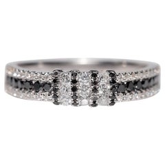 New Made 18k Gold Natural White And Black Diamond Band Ring