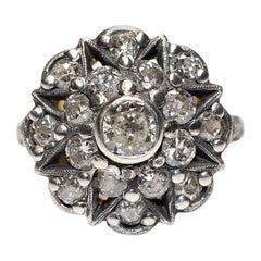 Anello decorato con diamanti naturali, fatto a mano, in oro 18k e argento, di nuova produzione