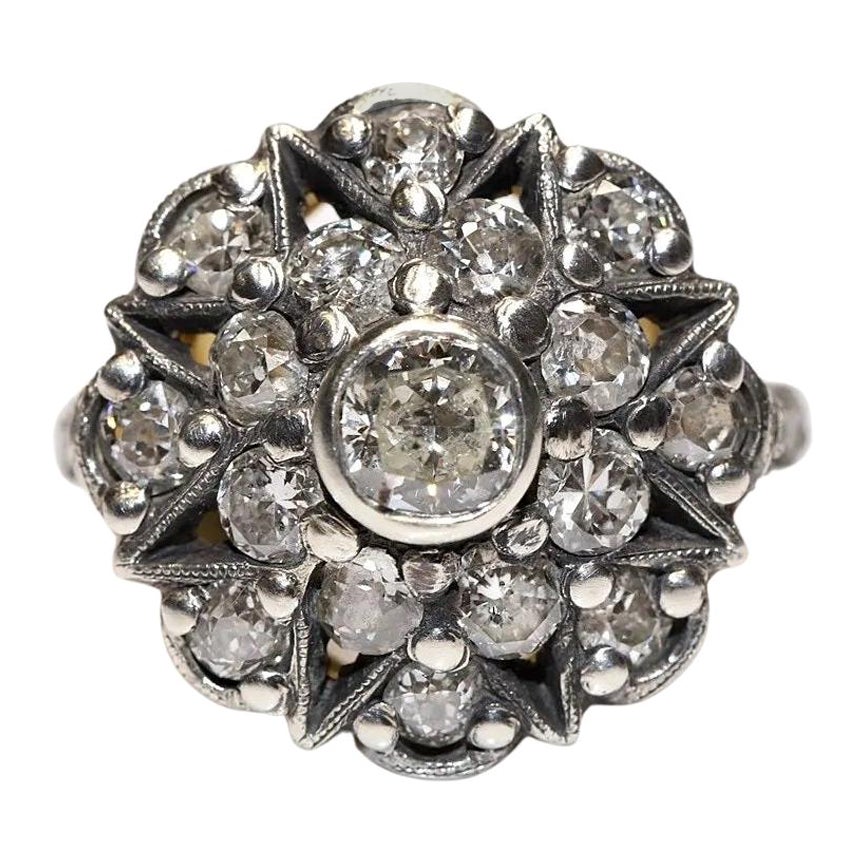 New Made 18k Gold Top Silver handmade Natural Diamond Decorated Ring For Sale