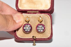 New Made 18k Gold Top Silver Natural Diamond And Caliber Ruby Decorated Earring