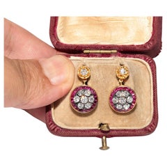 New Made 18k Gold Top Silver Natural Diamond And Caliber Ruby Decorated Earring