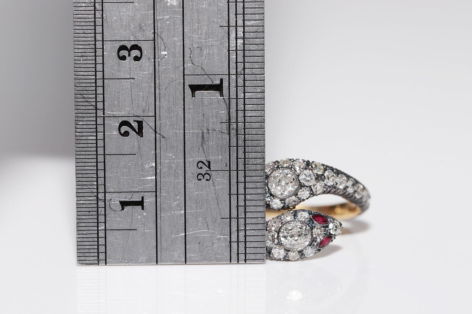 Anillo de serpiente con diamante natural y rubí esmeralda en oro de 18 quilates y plata de primera ley en venta 4