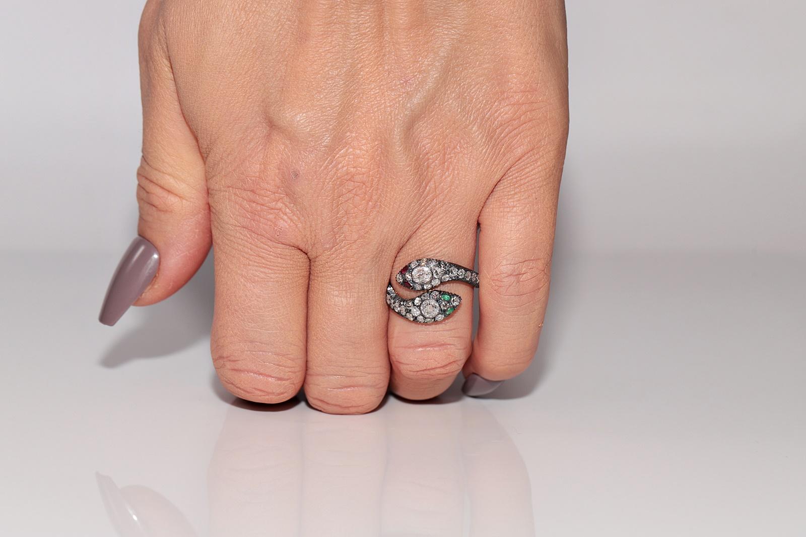 Anillo de serpiente con diamante natural y rubí esmeralda en oro de 18 quilates y plata de primera ley en venta 8