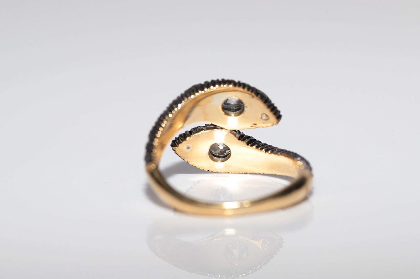 Anillo de serpiente con diamante natural y rubí esmeralda en oro de 18 quilates y plata de primera ley en venta 1