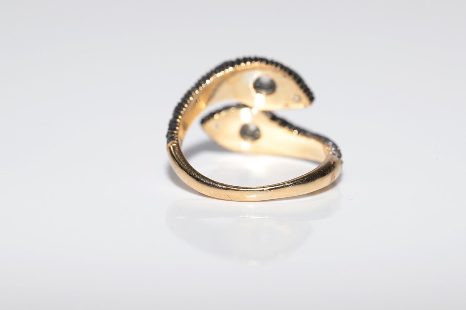 Anillo de serpiente con diamante natural y rubí esmeralda en oro de 18 quilates y plata de primera ley en venta 2